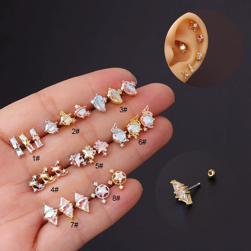 Серьга-цепочка 20G из нержавеющей стали с цирконом, безболезненна для сна, крепление 6 мм