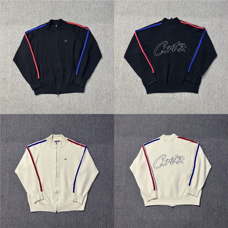 Croteiz stand-up collar zippered red and blue trim cardigan knit sweater jacket, needles imitation style, cross-border in stock Croteiz stand-up collar zippered red and blue trim cardigan knit sweater jacket, needles imitation style, cross-border in stock