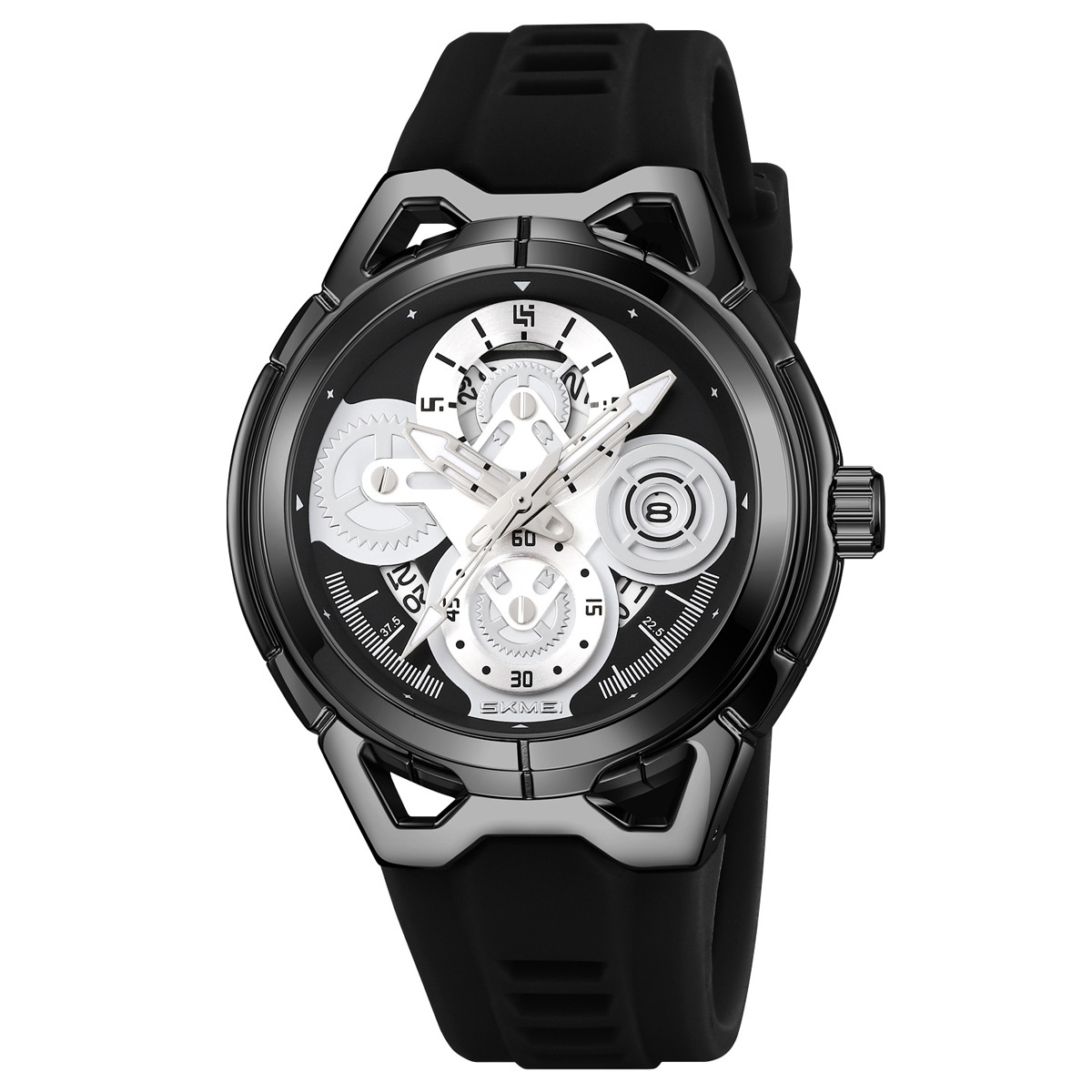 Momento de los hombres Mechanical Wind Calendar reloj de pulsera silicona correa de cuarzo nocturno impermeable reloj de cuarzo transfronterizo exclusivo para la fábrica de origen