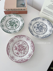 UMC7批發ins中古古典玫瑰滿花陶瓷餐盤復古沙拉盤深盤意面盤蛋糕