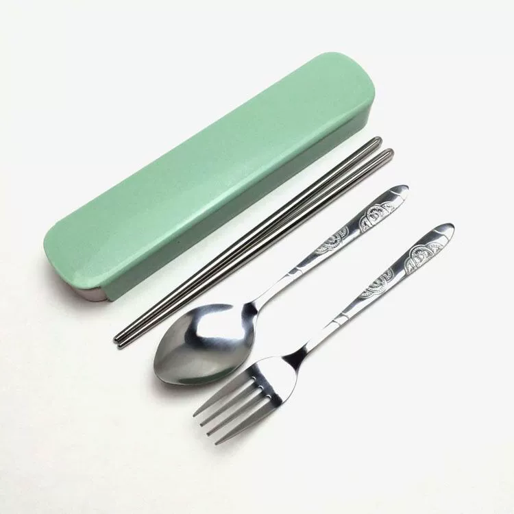 Portable 304 Stainless Steel Tableware Set, Spoon Chopsticks Fork, 3‑Piece with Storage Case