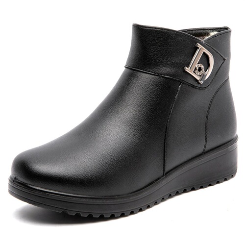 Mother's shoes cotton shoes middle-aged genuine leather winter warm non-slip short boots grandma middle-aged and elderly plus velvet cotton shoes for the elderly