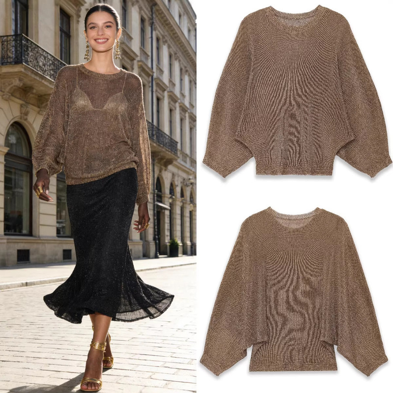 Z Brand Foreign Trade Cross-Border Wholesale European and American Style Women's Summer Fashion See-Through Metallic Knit Top Z Brand Foreign Trade Cross-Border Wholesale European and American Style Women's Summer Fashion See-Through Metallic Knit Top