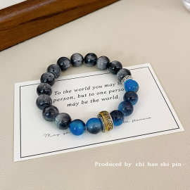 新中式复古仿黑曜石虎眼石串珠手链女小众设计高级清冷感百搭手饰