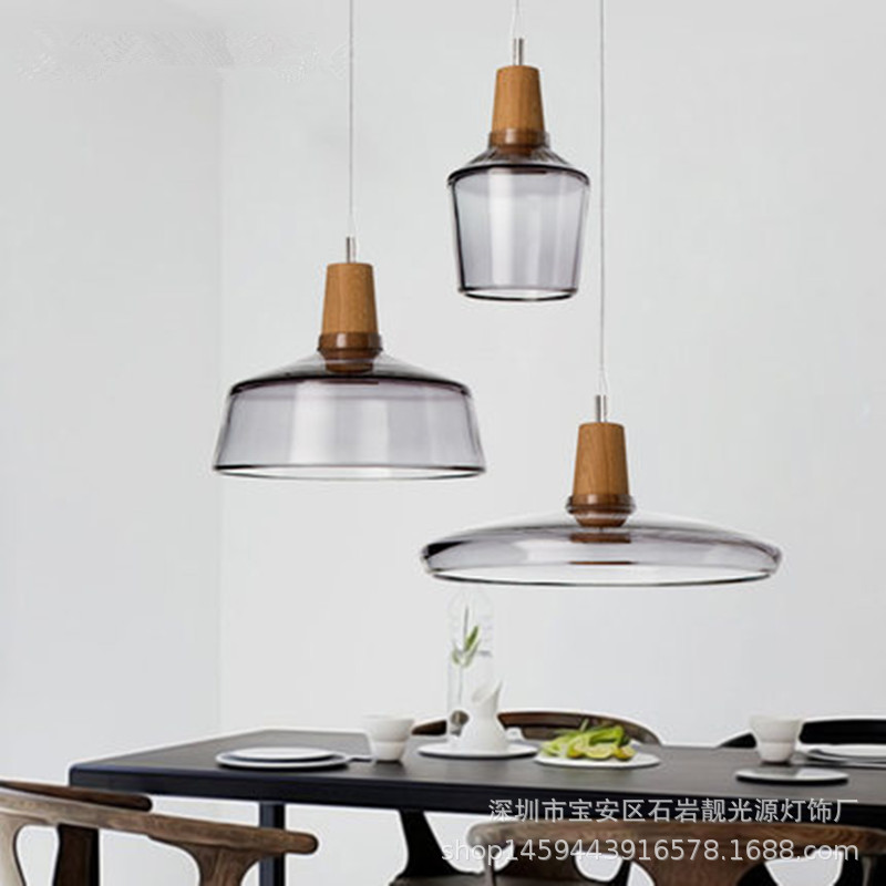 北欧艺术灯具简约餐厅吧台琥珀色烟灰色玻璃LED装饰吊灯创意灯饰