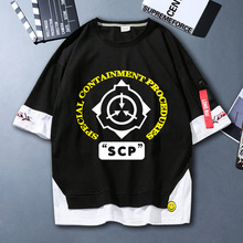 跨境批发游戏周边SCP基金会中二病也要谈恋爱衣服假两件短袖t恤男