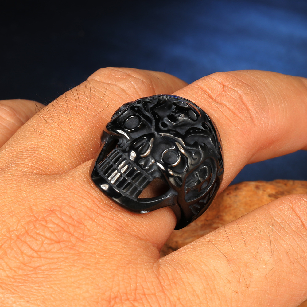Halloween Festival Skull Pattern Punk Skull Titanium Steel 18K Gold Plated Rhodium Plated Halloween Men'S Rings Punk Rings