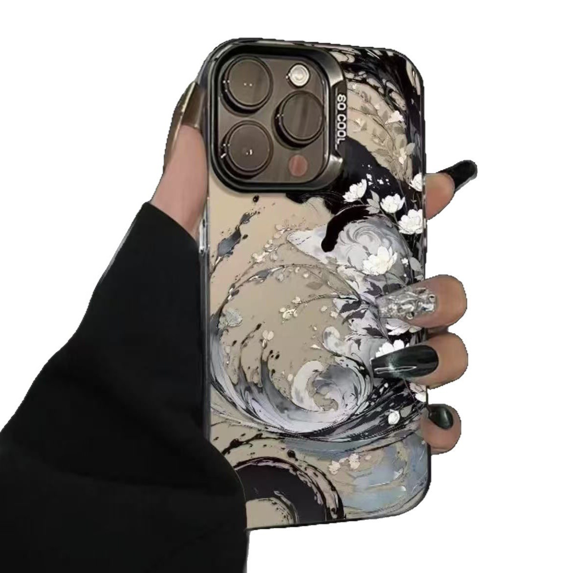 Las olas de tinta son adecuadas para la carcasa del teléfono móvil Apple 16Promax, la personalidad de la carcasa del gas iPhone15/14/13 Europa y América 12