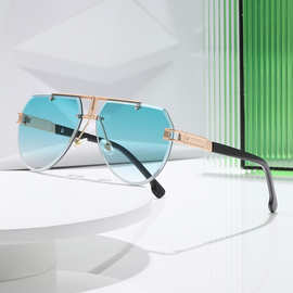 男士跨境新款无框切边双梁复古时尚太阳眼镜街拍潮流开车防晒墨镜