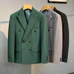 秋装韩版修身男士穿双排扣西服外套商务休闲青年小西装潮流单西男