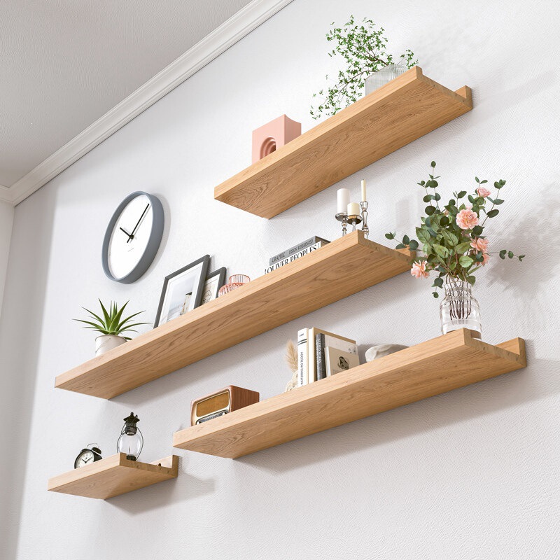Solid Wood Wall-Mounted Shelf, Wall Partition, Wall Hanging Shelf, Living Room Tv Wall Decoration, Straight Wooden Board
