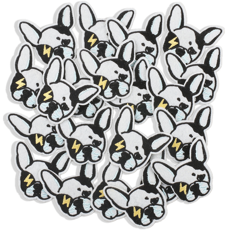 新款斗牛犬卡通刺绣布贴熨烫电脑绣花章仔标宠物狗衣服补丁贴热销