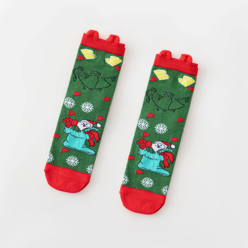 Calcetines de Navidad de algodón de dibujos animados de las mujeres divertidos calcetines de mitad de la pantorrilla de las orejas tridimensionales calcetines de Año Nuevo calcetines rojos