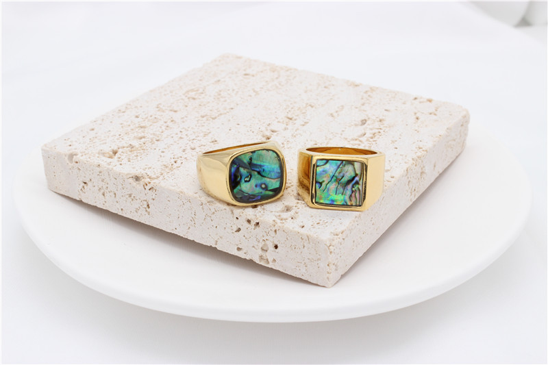 Shell Inlay Material Rings Classification Casual Simple Style Geometric 304 Stainless Steel Shell 18K Gold Plated Men's Rings
