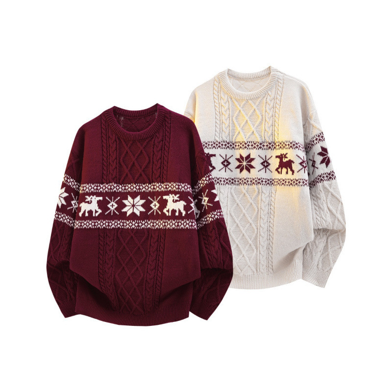 Christmas Couple Outfit Winter New Year Red Sweater 2026 New Style French Knitted Sweater Jacket Dropshipping