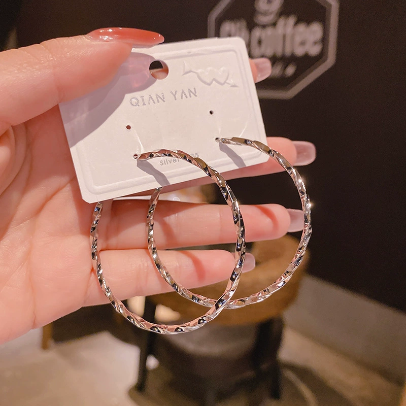 Серьги-кольца с иглой из серебра 925, 5 см, лёгкая люксовая летняя бижутерия