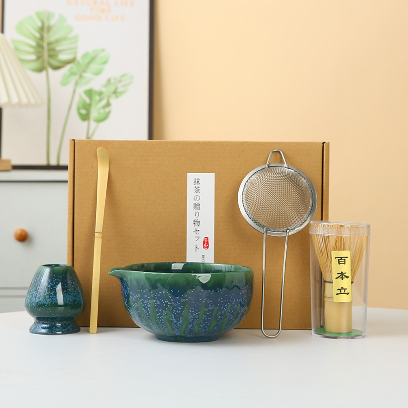 Juego de matcha degradado de matcha de estilo japonés exclusivo transfronterizo, cepillo de té Baibenli, juego de 5 piezas de herramientas de té de la dinastía Song