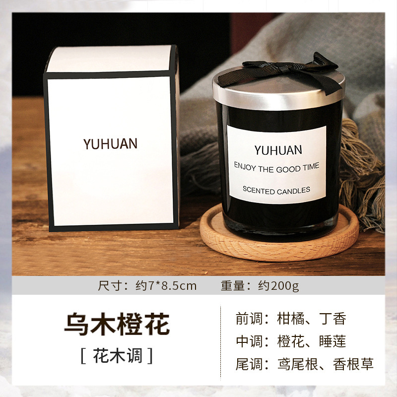 Aromaterapia vela fragancia romántica de la planta simple negro vidrio cera soja hogar Decoración interior mano regalo