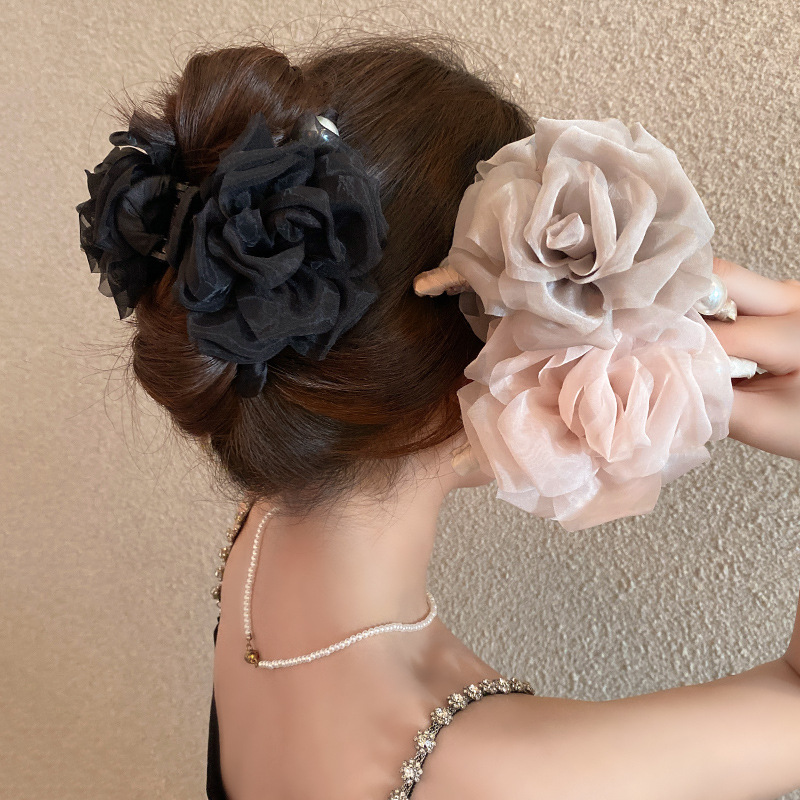 Suave hilo de malla temperamento flor clip de agarre de cabello femenino de alta calidad clip de tiburón clip de cabello accesorios para el cabello nuevo 2025