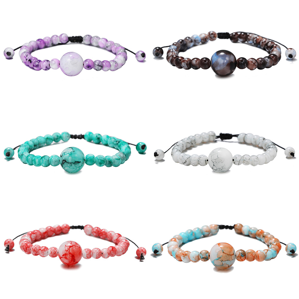 European and American cross-border bead-wearing adjustable imitation agate bracelet ethnic hand-woven glass bead bracelet tassel bracelet for women