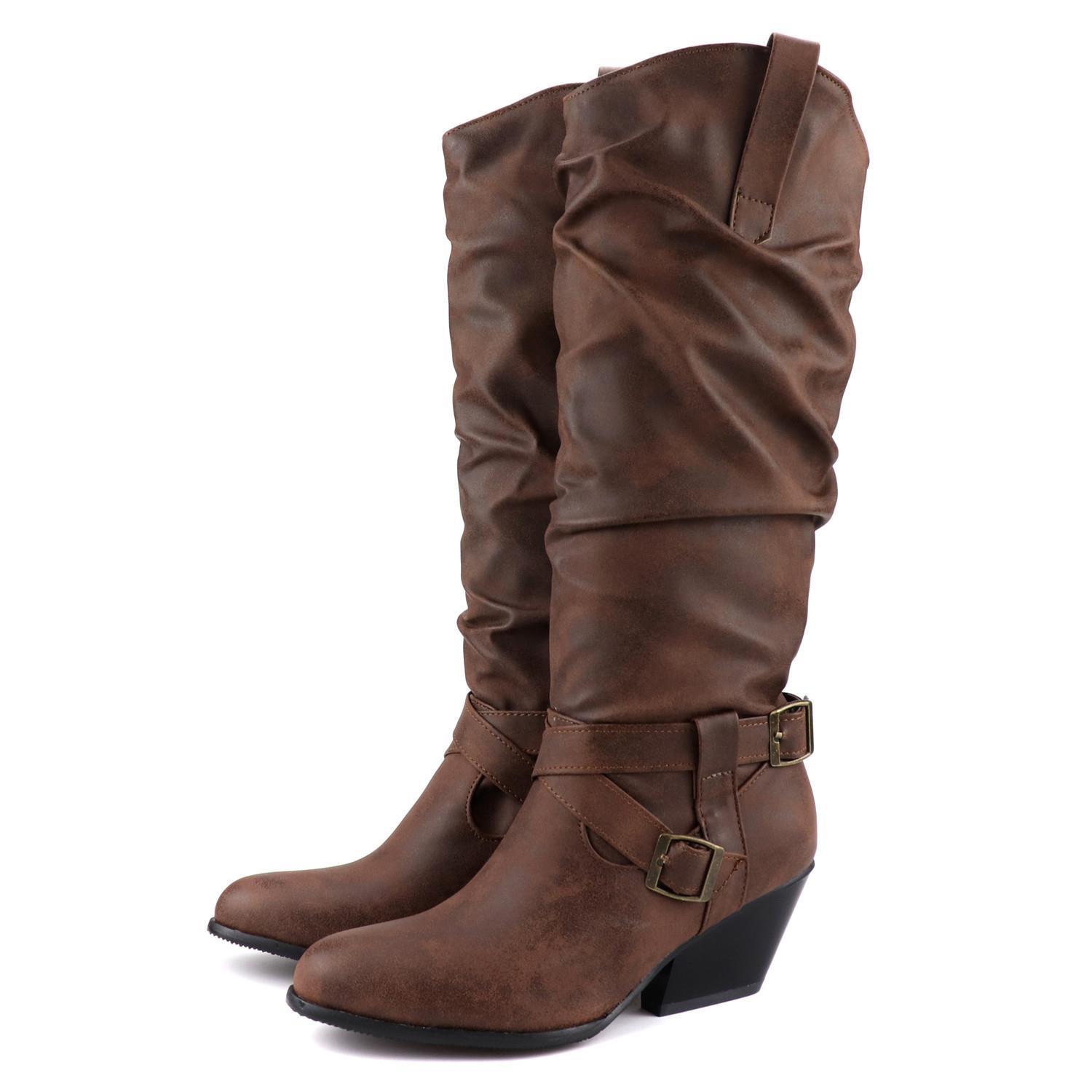 Stivali vintage da donna alti fino al ginocchio con tacchi spessi_voghion.com
