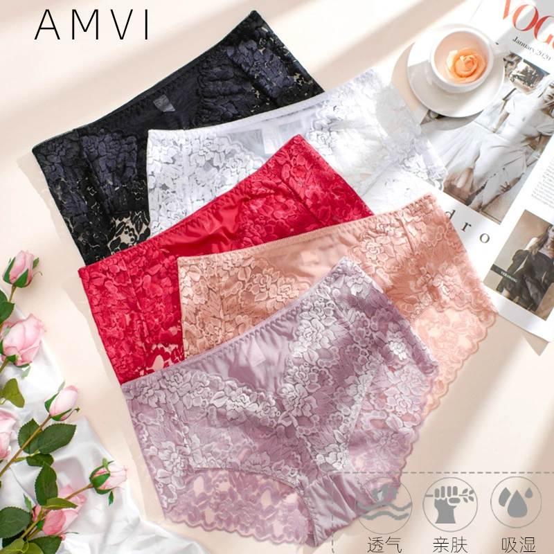 Плавки женские AMVI с кружевом — сексуальные кружевные трусы, плюс-сайз, низкая талия, цветные варианты