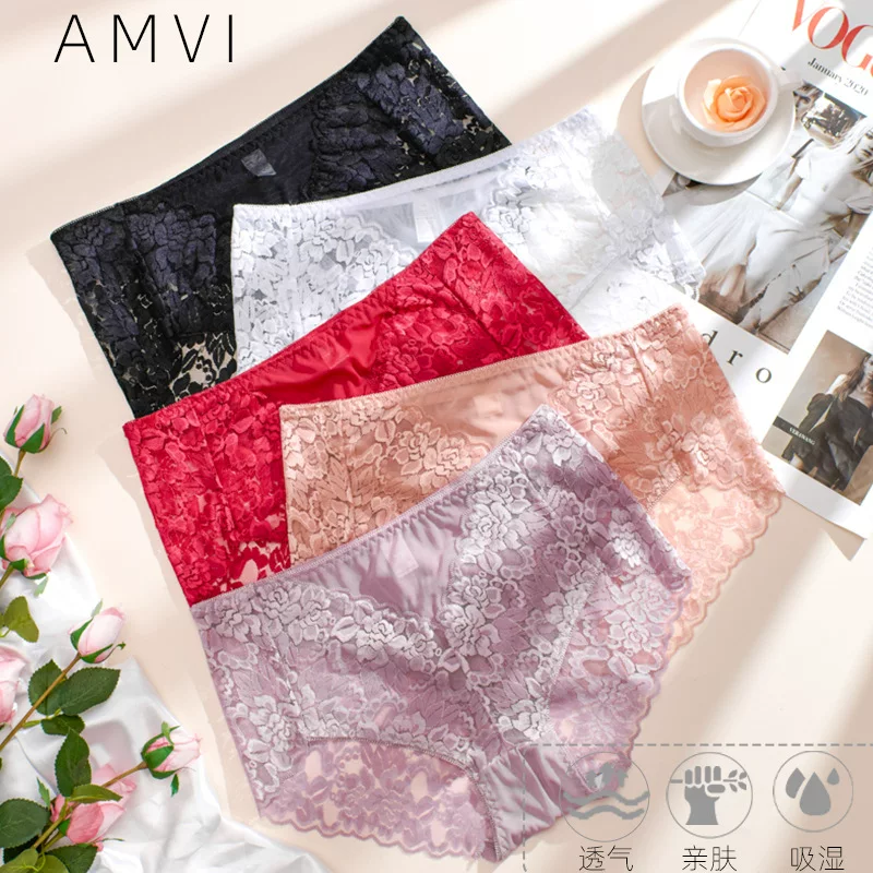 Плавки женские AMVI с кружевом — сексуальные кружевные трусы, плюс-сайз, низкая талия, цветные варианты