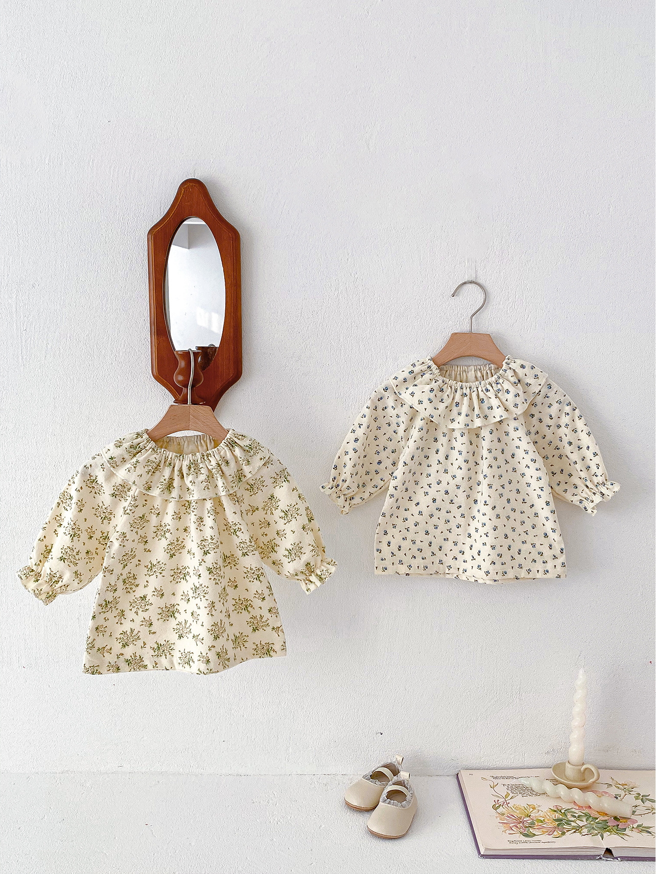 Ins estilo coreano ropa de primavera para bebés de manga larga con volantes cuello camiseta floral camisa de fondo muñeca cuello superior