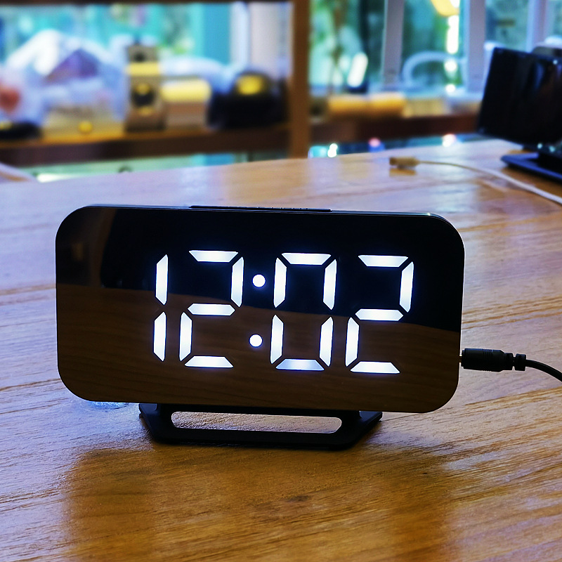 (2개) 국경 3625L 거울 디지털 시계 대형 스크린 초박형 LED 듀얼 USB 인터페이스 알람 시계 온도 디스플레이 스누즈 전원