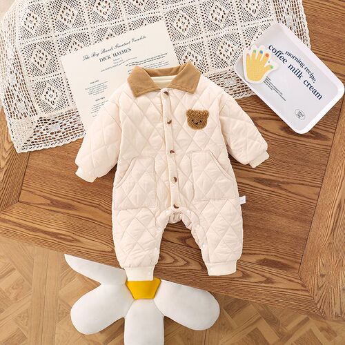 Newborn baby and toddler clothing, winter warm quilted puffer vest with hood, baby's warm cotton bear costume