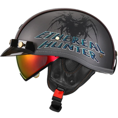 Motosiklet kaskı (dəbilqə) — All-Season Motorcycle Half Helmet Electric Motorcycle - sublime-gray-demon-hunter-aurora-red-mirror-m