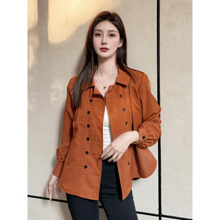 2025 Spring New Fashion French Double-breasted Lantern Sleeve Mid-length Shirt Jacket Coat Long-sleeved Top for Women