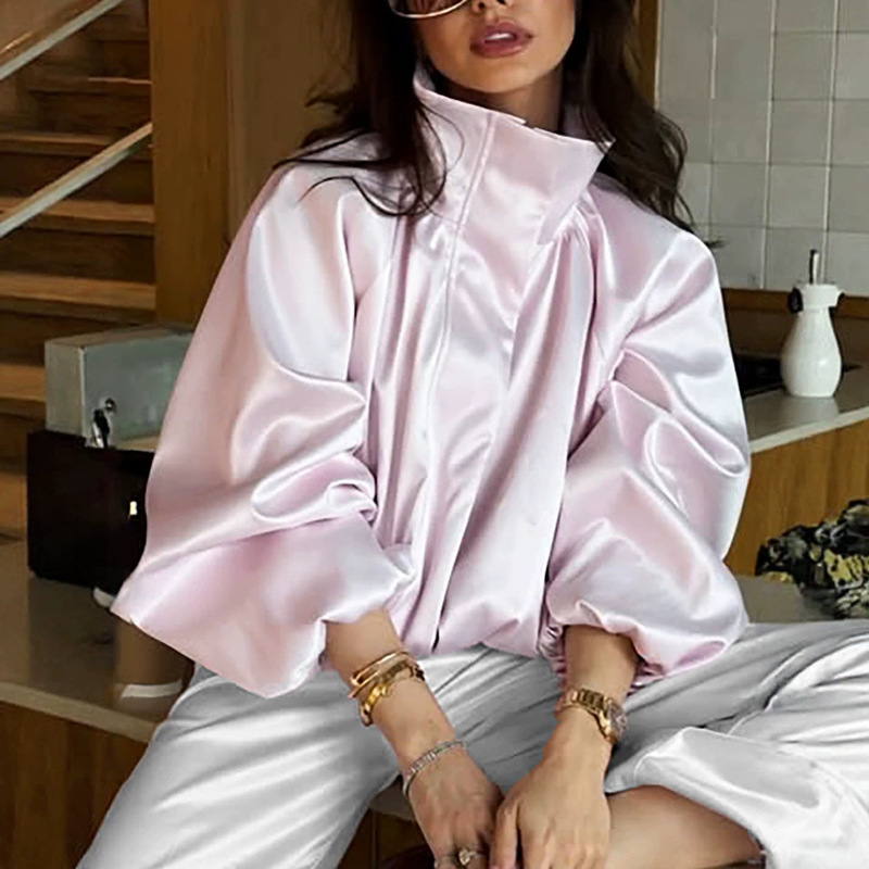 2026 Autumn and Winter New Satin High-Neck Jacket with Elegant Puff Sleeves and Reflective Drape Effect 2026 Autumn and Winter New Satin High-Neck Jacket with Elegant Puff Sleeves and Reflective Drape Effect