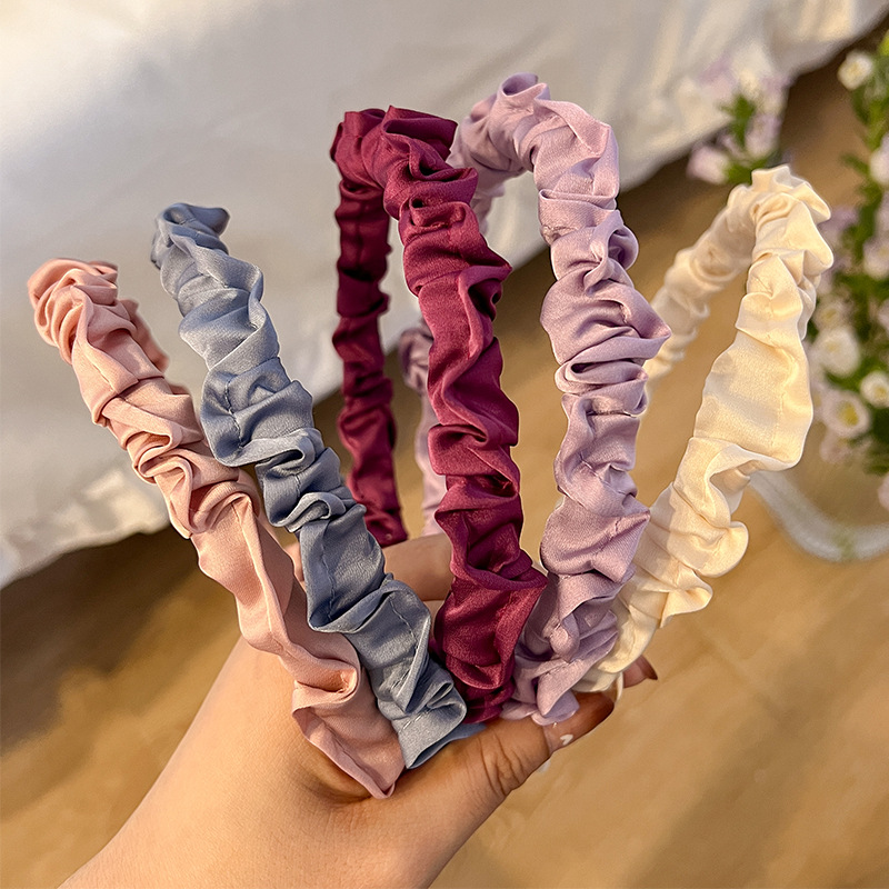 Fashion Cute Solid Color Satin Pleated Thin Cloth Headband Wholesale display picture 2