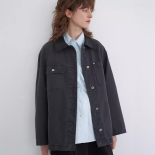 Love and Nancy Thirteen Lines Long Sleeve Autumn Cotton Washed Pu Leather Collar Bain Style Right Shoulder Denim Jacket for Women 30834