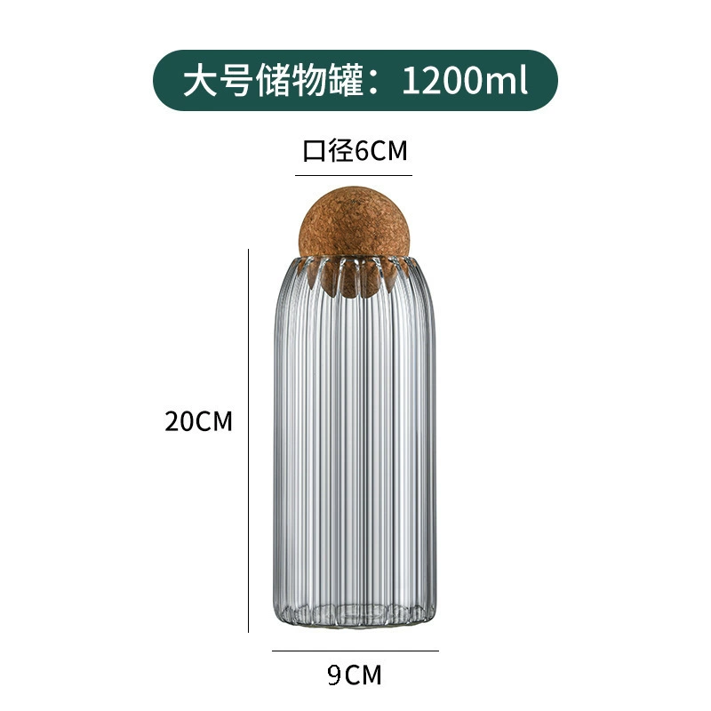Glass storage jar, high borosilicate with cork ball lid, 500–1,200 ml (transparent)