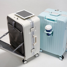 前置开口行李箱女多功能学生铝框新款充电20寸登机箱静音旅行皮箱