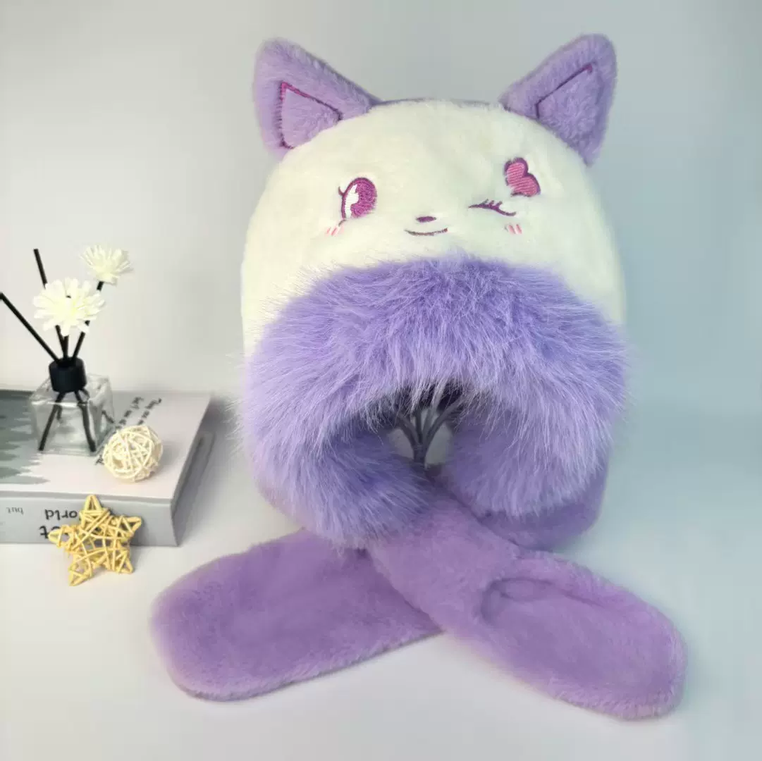 2025新款男女儿童二件套加绒加厚保暖帽子韩版百搭可爱护耳毛绒帽