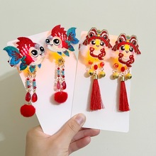 新年发光生肖儿童发夹红色喜庆汉服头饰成人亮灯醒狮铃铛古风发饰