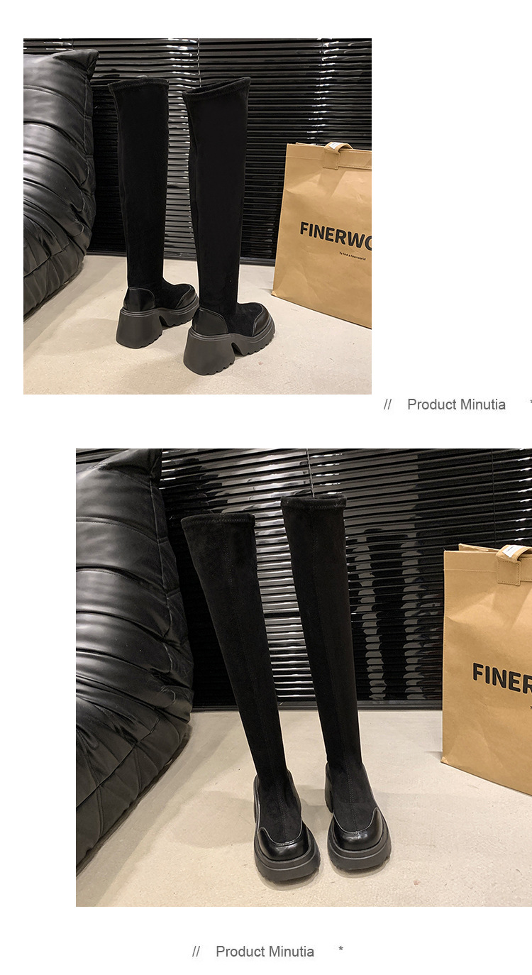 Small, thick soled, high-heeled, elastic, slim sock 2024 autumn and winter, retro Maillard knee high boots for women_voghion.com