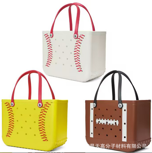 Cross-border EVA beach bag solid color printed hole bag eva vegetable basket swimming storage bag outdoor bath handbag