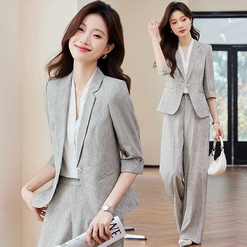 Grey Linen Suit Jacket Women's Summer Thin 2025 New High-end Sense Small Casual Seven-sleeve suit Grey Linen Suit Jacket Women's Summer Thin 2025 New High-end Sense Small Casual Seven-sleeve suit