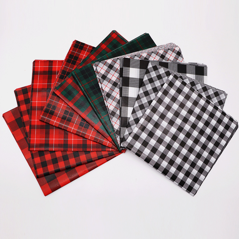Ropa a cuadros de moda forro de regalo papel de tejido papel de copia en stock patrón opcional blanco y negro rojo verde 17g papel de algodón