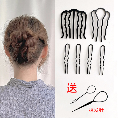 Six-piece set of hairpins for updo hair, simple and temperamental ball head comb, high-end U-shaped hairpins, versatile and fashionable hairpins