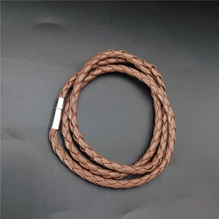 Comercio exterior europeo y americano 4mm pulsera de cuero de tres anillos simple pulsera de múltiples capas plug-in hebilla multicolor pulsera tejida de cuero al por mayor