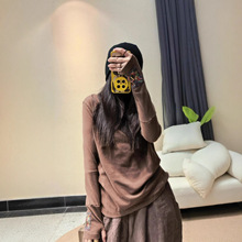 秋冬新款炒色刺绣底衫文艺范刺绣百搭上衣弹力高领防风袖小衫内搭