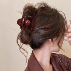 安可拉红珍珠抓夹女2025新款高级感鲨鱼夹子半扎发盘发夹发卡发饰