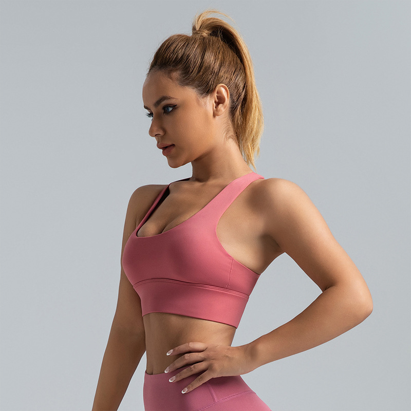 Área transfronteriza ropa interior deportiva de alta elasticidad mujer antichoque chaleco de yoga de alta resistencia desmontable cojín de pecho desnuda sensación de bra de fitness