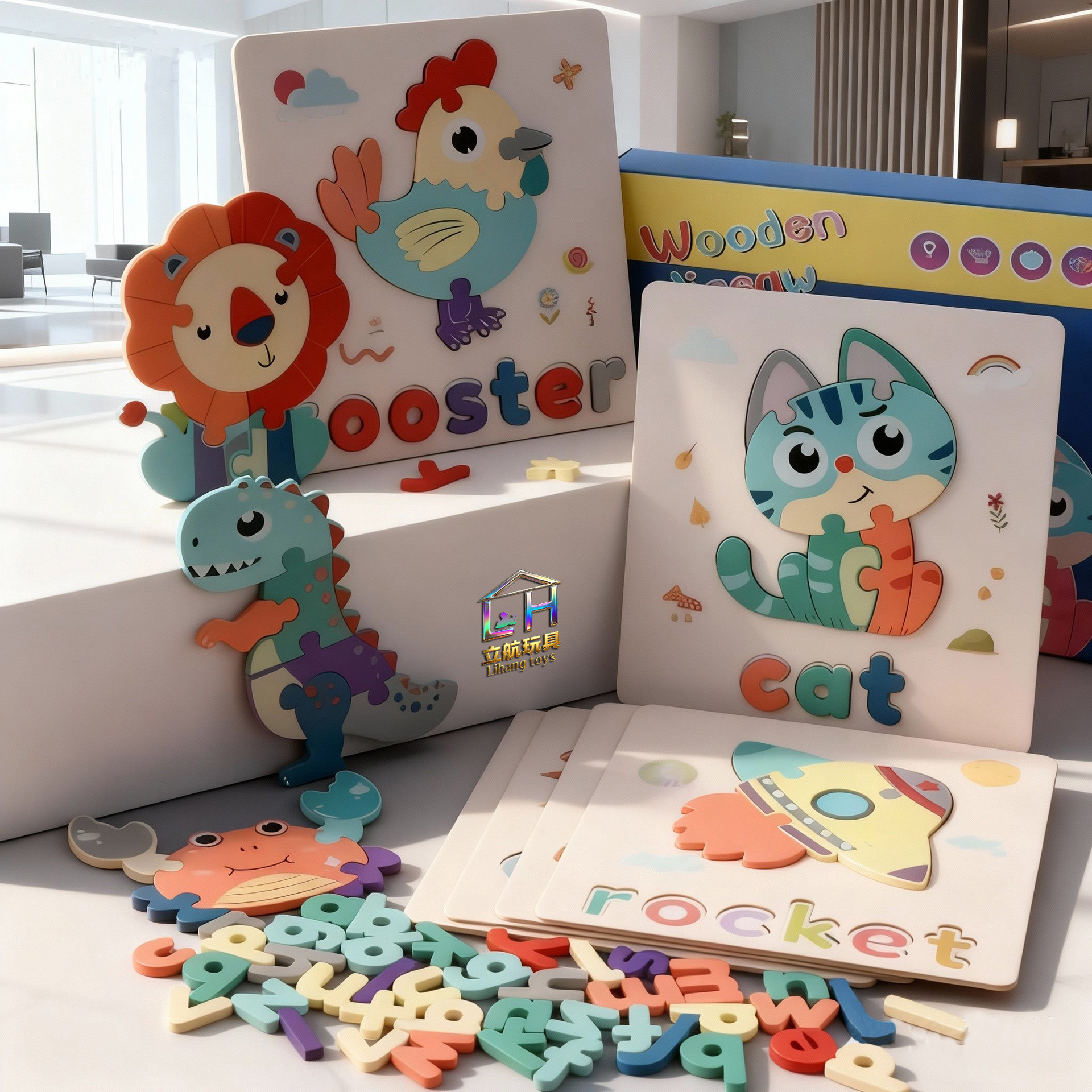 Puzzle Word Spelling Boys and Girls Cognitive Animals English Letters Kidsren's Wooden Toys Baby Early Education Educational Building Blocks