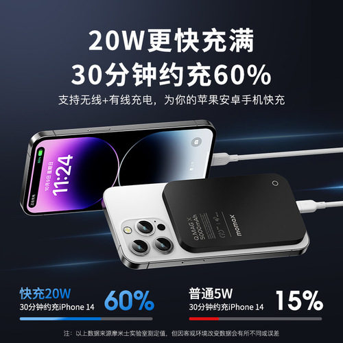 MOMAX Magsafe ultra-thin magnetic wireless power bank suitable for 15 and 14 Apple mobile power supplies